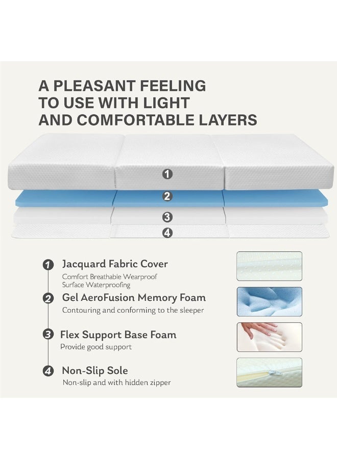 فتيرلي فراش الطفل القابل للطي 96x66x10cm - فراش سرير الطفل مع رغوة الذاكرة 2cm و 8cm الإسفنجة ، غطاء قابل للإزالة مقاوم للماء ، قاع غير انزلاق سرير الطفل - Image 2